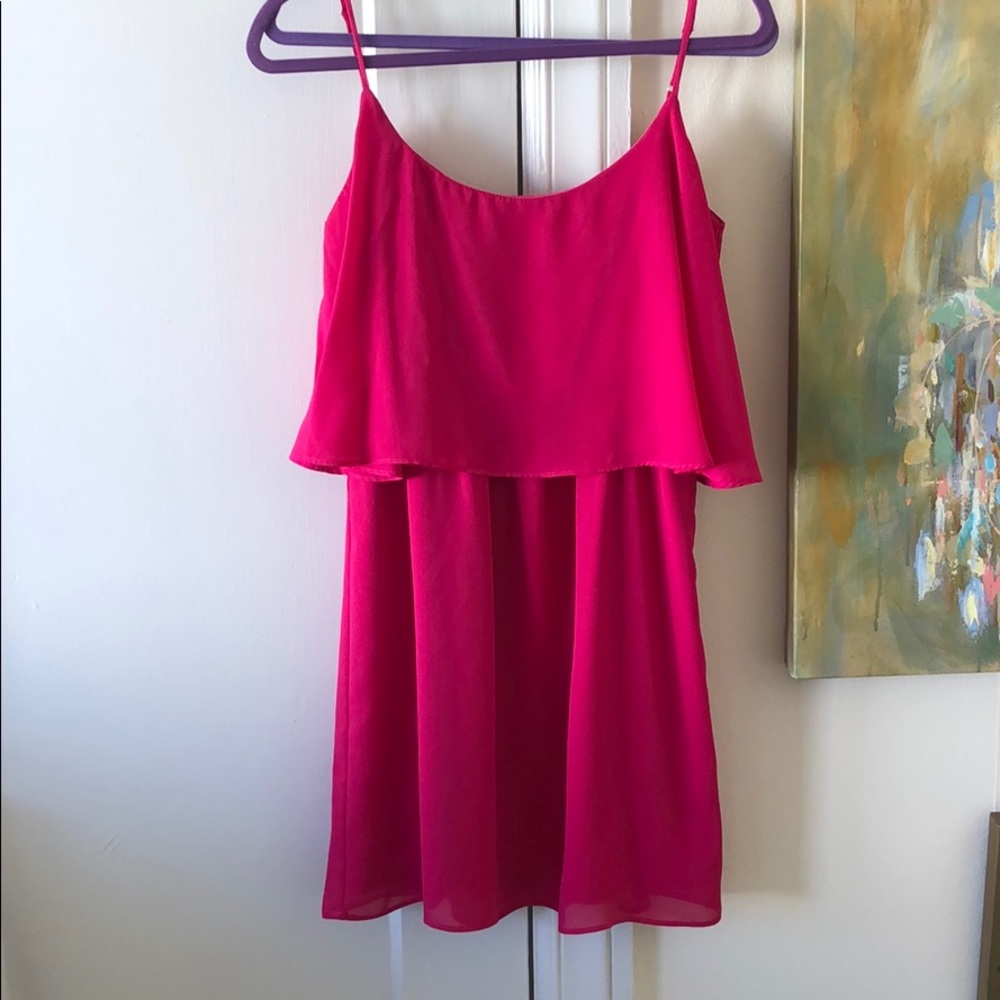 Hot pink cocktail dress with spaghetti straps